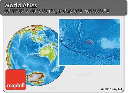 Physical Location Map of the Area around 33° 42' 13" S, 107° 10' 30" E