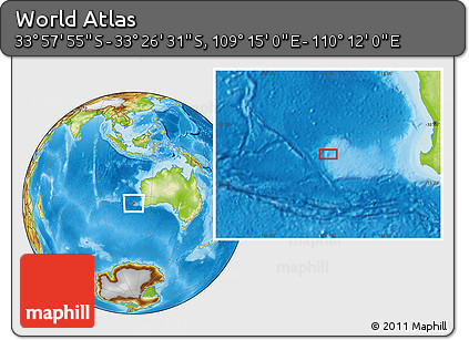 Physical Location Map of the Area around 33° 42' 13" S, 109° 43' 29" E