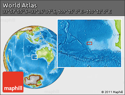 Physical Location Map of the Area around 33° 42' 13" S, 109° 43' 29" E