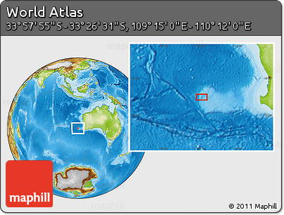 Physical Location Map of the Area around 33° 42' 13" S, 109° 43' 29" E