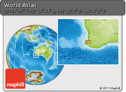 Physical Location Map of the Area around 33° 42' 13" S, 115° 40' 30" E