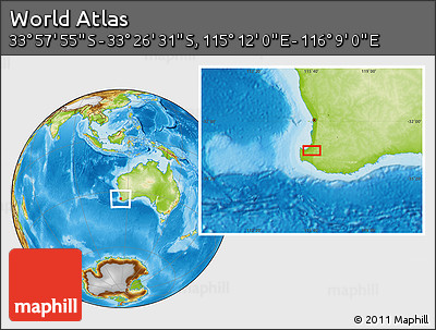 Physical Location Map of the Area around 33° 42' 13" S, 115° 40' 30" E