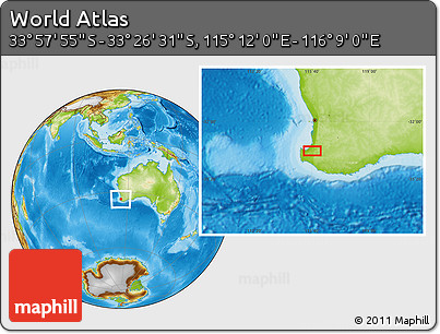 Physical Location Map of the Area around 33° 42' 13" S, 115° 40' 30" E