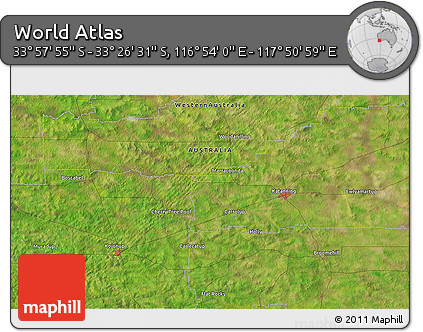Satellite 3D Map of the Area around 33° 42' 13" S, 117° 22' 30" E