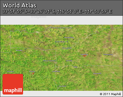 Satellite 3D Map of the Area around 33° 42' 13" S, 117° 22' 30" E