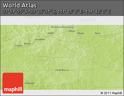 Physical 3D Map of the Area around 33° 42' 13" S, 118° 13' 29" E