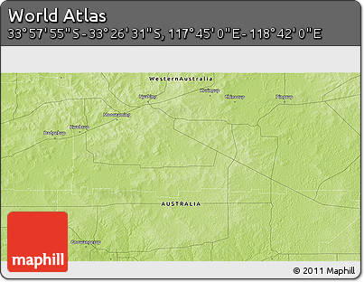 Physical 3D Map of the Area around 33° 42' 13" S, 118° 13' 29" E