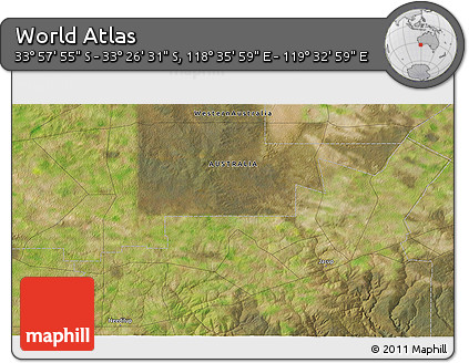 Satellite 3D Map of the Area around 33° 42' 13" S, 119° 4' 29" E