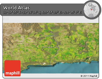 Satellite 3D Map of the Area around 33° 42' 13" S, 120° 46' 30" E