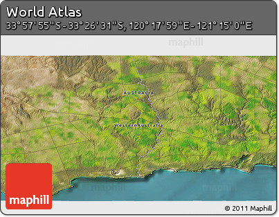 Satellite 3D Map of the Area around 33° 42' 13" S, 120° 46' 30" E