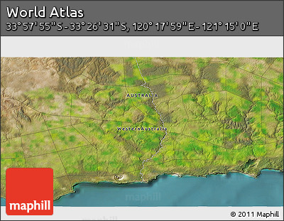 Satellite 3D Map of the Area around 33° 42' 13" S, 120° 46' 30" E