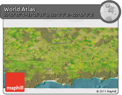Satellite 3D Map of the Area around 33° 42' 13" S, 122° 28' 29" E