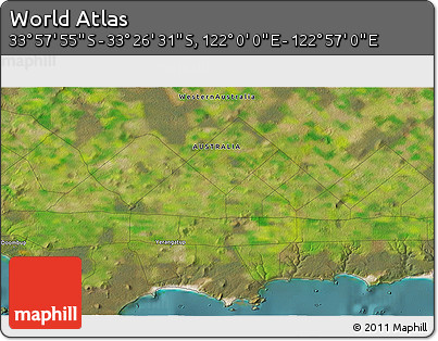 Satellite 3D Map of the Area around 33° 42' 13" S, 122° 28' 29" E