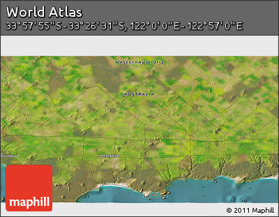 Satellite 3D Map of the Area around 33° 42' 13" S, 122° 28' 29" E