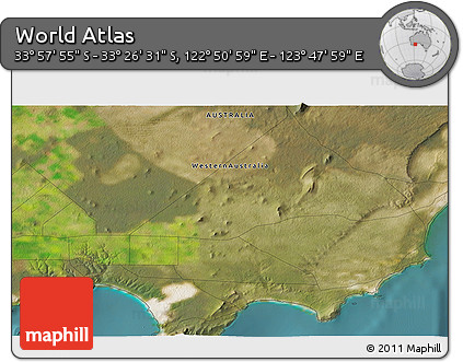 Satellite 3D Map of the Area around 33° 42' 13" S, 123° 19' 29" E