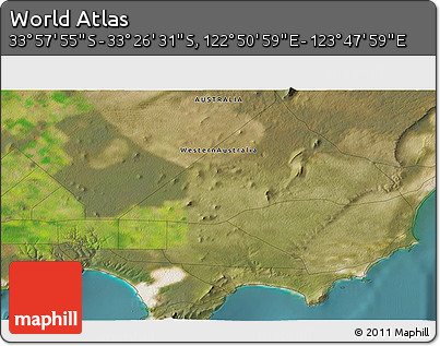 Satellite 3D Map of the Area around 33° 42' 13" S, 123° 19' 29" E