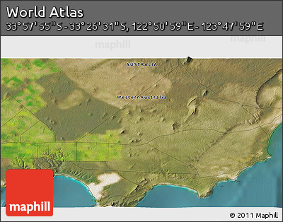 Satellite 3D Map of the Area around 33° 42' 13" S, 123° 19' 29" E