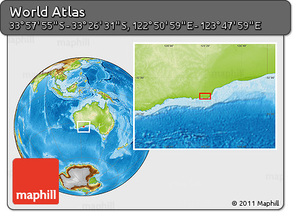 Physical Location Map of the Area around 33° 42' 13" S, 123° 19' 29" E