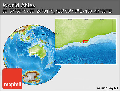 Physical Location Map of the Area around 33° 42' 13" S, 123° 19' 29" E