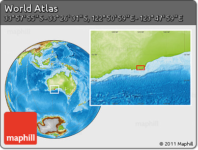 Physical Location Map of the Area around 33° 42' 13" S, 123° 19' 29" E