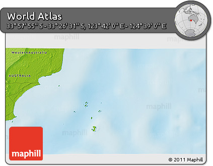 Physical 3D Map of the Area around 33° 42' 13" S, 124° 10' 30" E
