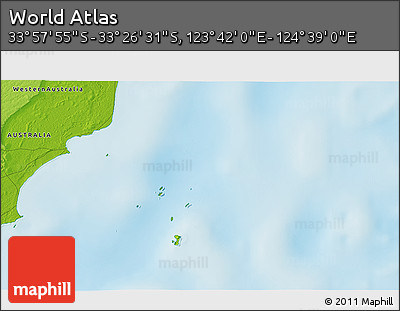 Physical 3D Map of the Area around 33° 42' 13" S, 124° 10' 30" E
