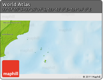 Physical 3D Map of the Area around 33° 42' 13" S, 124° 10' 30" E