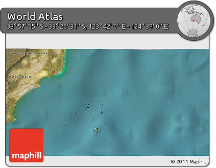 Satellite 3D Map of the Area around 33° 42' 13" S, 124° 10' 30" E