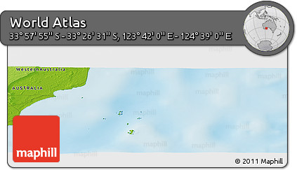 Physical Panoramic Map of the Area around 33° 42' 13" S, 124° 10' 30" E