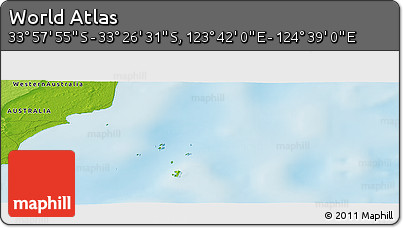 Physical Panoramic Map of the Area around 33° 42' 13" S, 124° 10' 30" E
