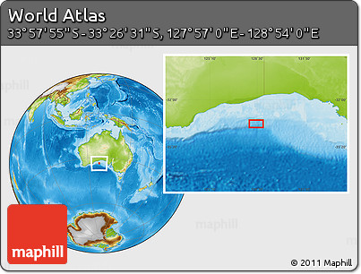 Physical Location Map of the Area around 33° 42' 13" S, 128° 25' 30" E