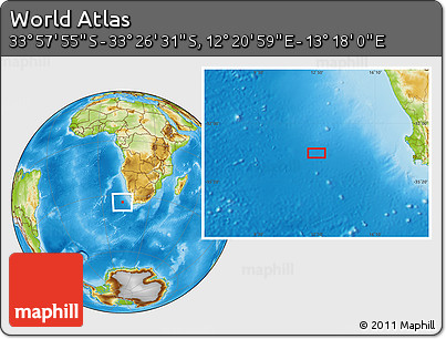 Physical Location Map of the Area around 33° 42' 13" S, 12° 49' 29" E