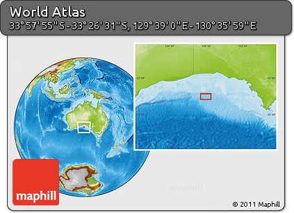 Physical Location Map of the Area around 33° 42' 13" S, 130° 7' 30" E