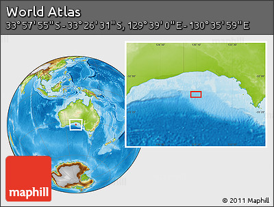 Physical Location Map of the Area around 33° 42' 13" S, 130° 7' 30" E