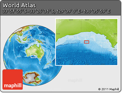 Physical Location Map of the Area around 33° 42' 13" S, 130° 7' 30" E