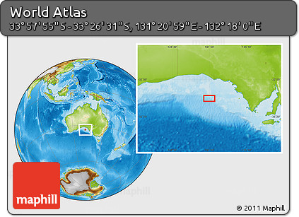 Physical Location Map of the Area around 33° 42' 13" S, 131° 49' 29" E