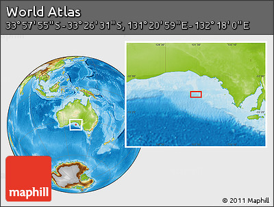Physical Location Map of the Area around 33° 42' 13" S, 131° 49' 29" E