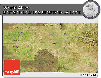 Satellite 3D Map of the Area around 33° 42' 13" S, 136° 4' 29" E