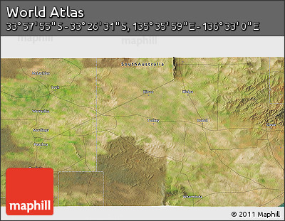 Satellite 3D Map of the Area around 33° 42' 13" S, 136° 4' 29" E