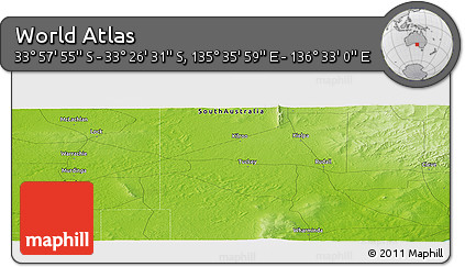 Physical Panoramic Map of the Area around 33° 42' 13" S, 136° 4' 29" E