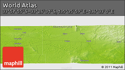 Physical Panoramic Map of the Area around 33° 42' 13" S, 136° 4' 29" E