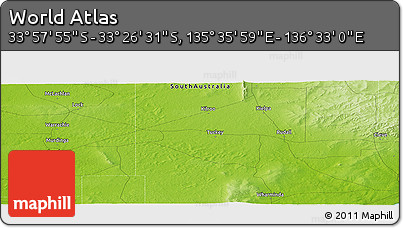 Physical Panoramic Map of the Area around 33° 42' 13" S, 136° 4' 29" E