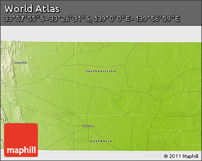 Physical 3D Map of the Area around 33° 42' 13" S, 139° 28' 29" E