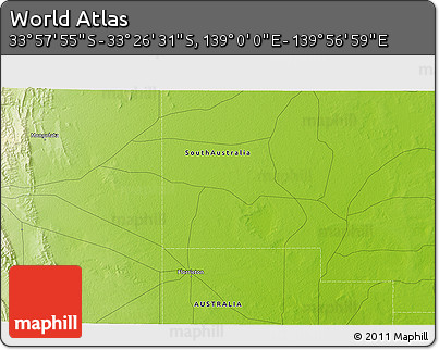 Physical 3D Map of the Area around 33° 42' 13" S, 139° 28' 29" E