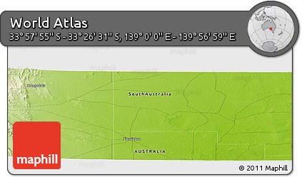 Physical Panoramic Map of the Area around 33° 42' 13" S, 139° 28' 29" E