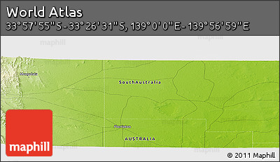 Physical Panoramic Map of the Area around 33° 42' 13" S, 139° 28' 29" E