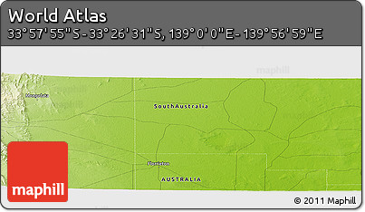 Physical Panoramic Map of the Area around 33° 42' 13" S, 139° 28' 29" E