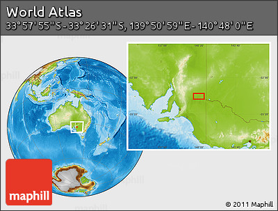 Physical Location Map of the Area around 33° 42' 13" S, 140° 19' 29" E