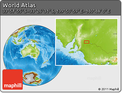 Physical Location Map of the Area around 33° 42' 13" S, 140° 19' 29" E