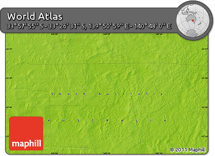 Physical Map of the Area around 33° 42' 13" S, 140° 19' 29" E
